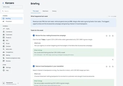 Weekly summary and practical recommendations with next steps and expected impact.